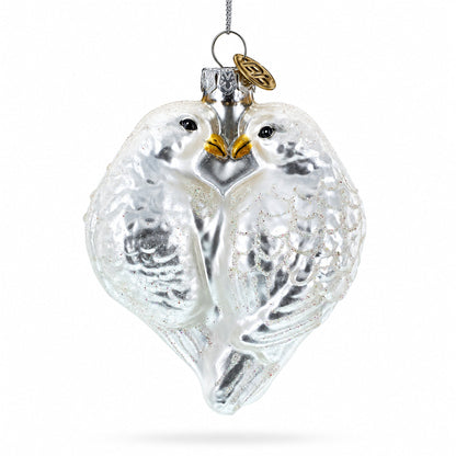 Romantic Two Doves in Heart Glass Christmas Ornament