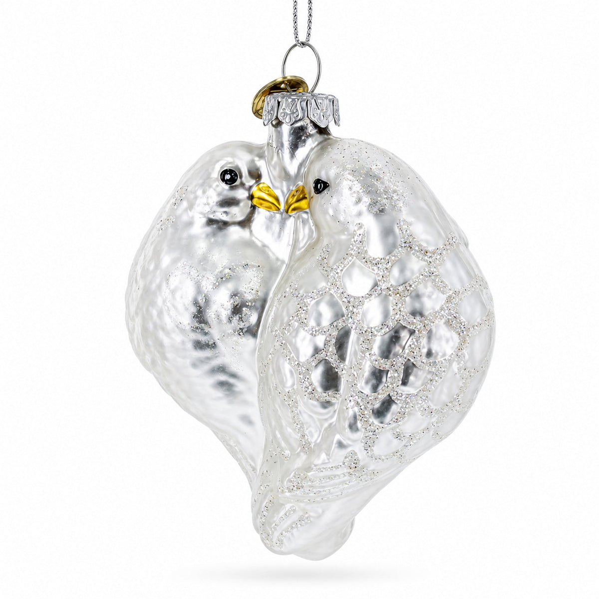 Romantic Two Doves in Heart Glass Christmas Ornament