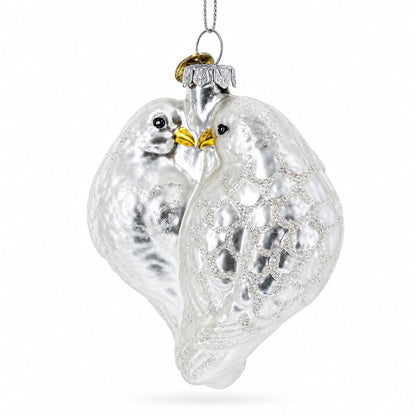 Romantic Two Doves in Heart Glass Christmas Ornament