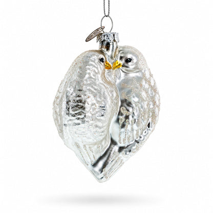 Romantic Two Doves in Heart Glass Christmas Ornament