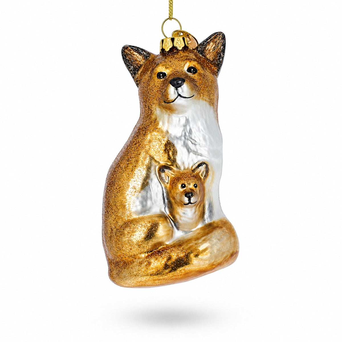 Mother and Baby Fox Glass Christmas Ornament