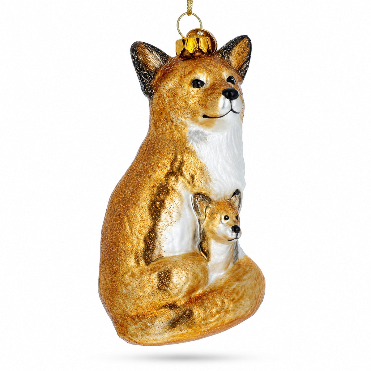 Mother and Baby Fox Glass Christmas Ornament