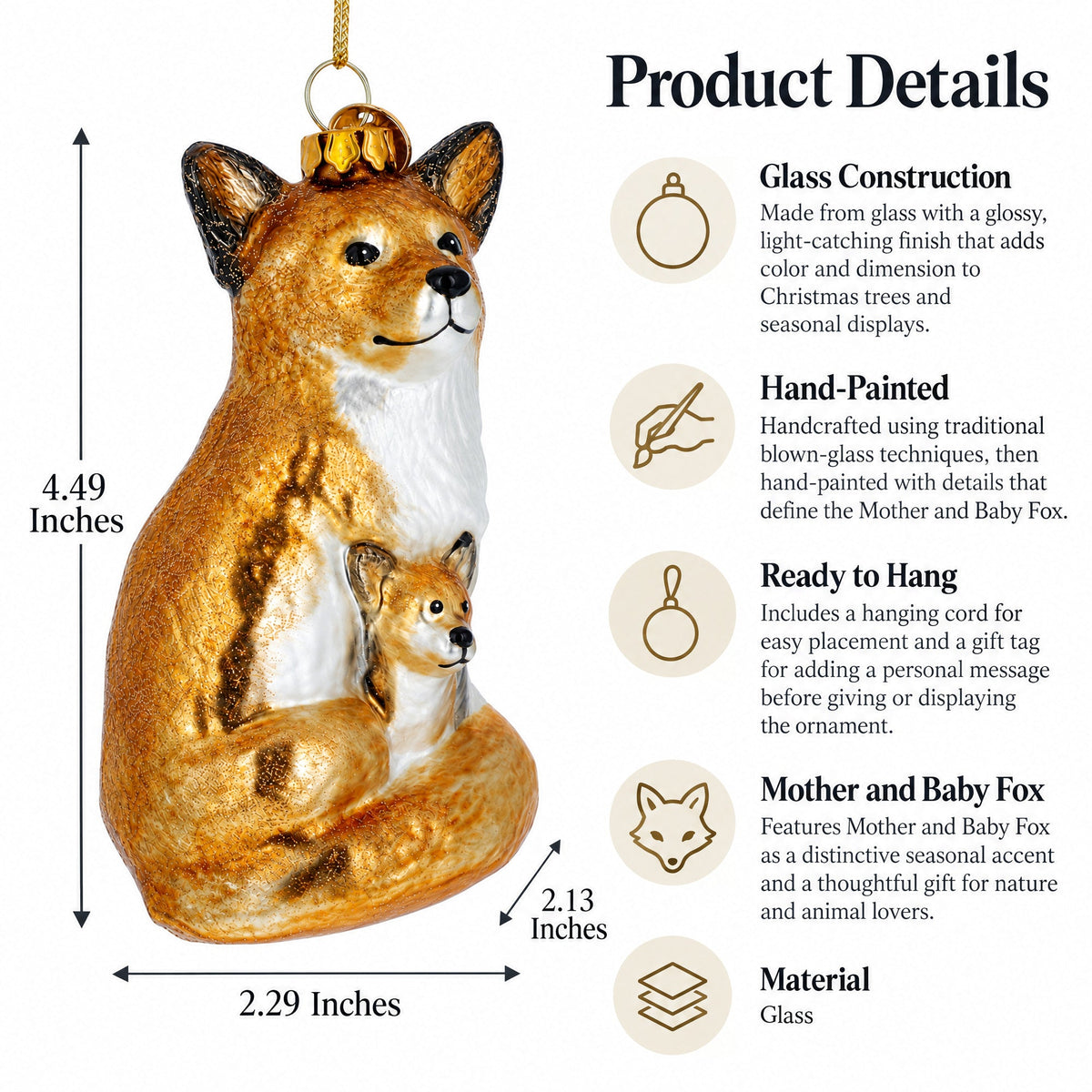 Mother and Baby Fox Glass Christmas Ornament