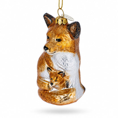 Mother and Baby Fox Glass Christmas Ornament