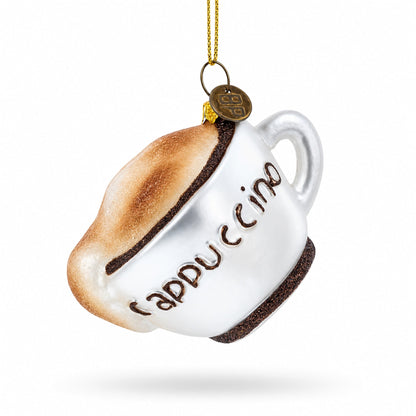 Steaming Cappuccino Cup Glass Christmas Ornament
