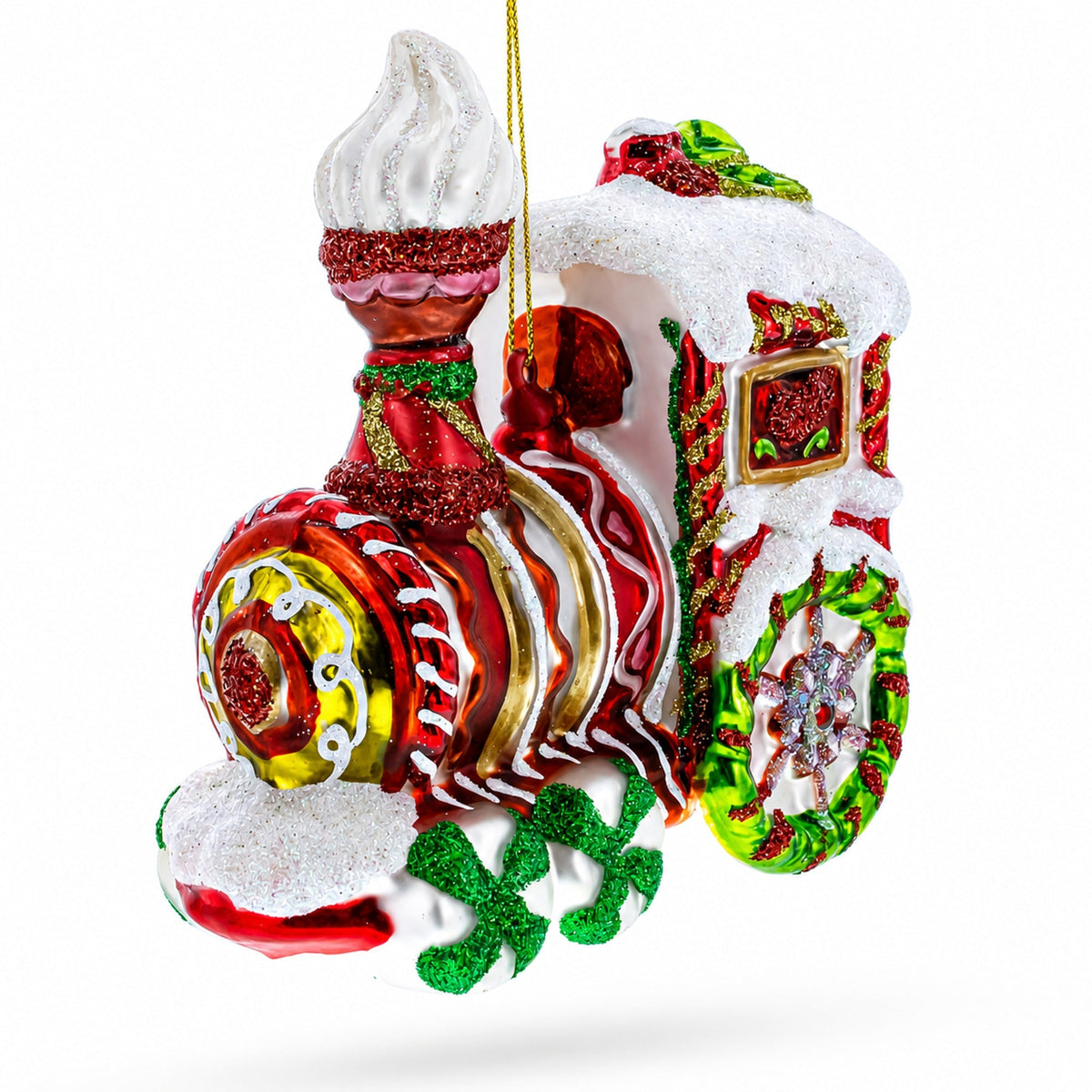 Candy Cane Train Glass Christmas Ornament