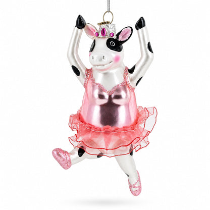 Ballerina Cow Glass Christmas Ornament