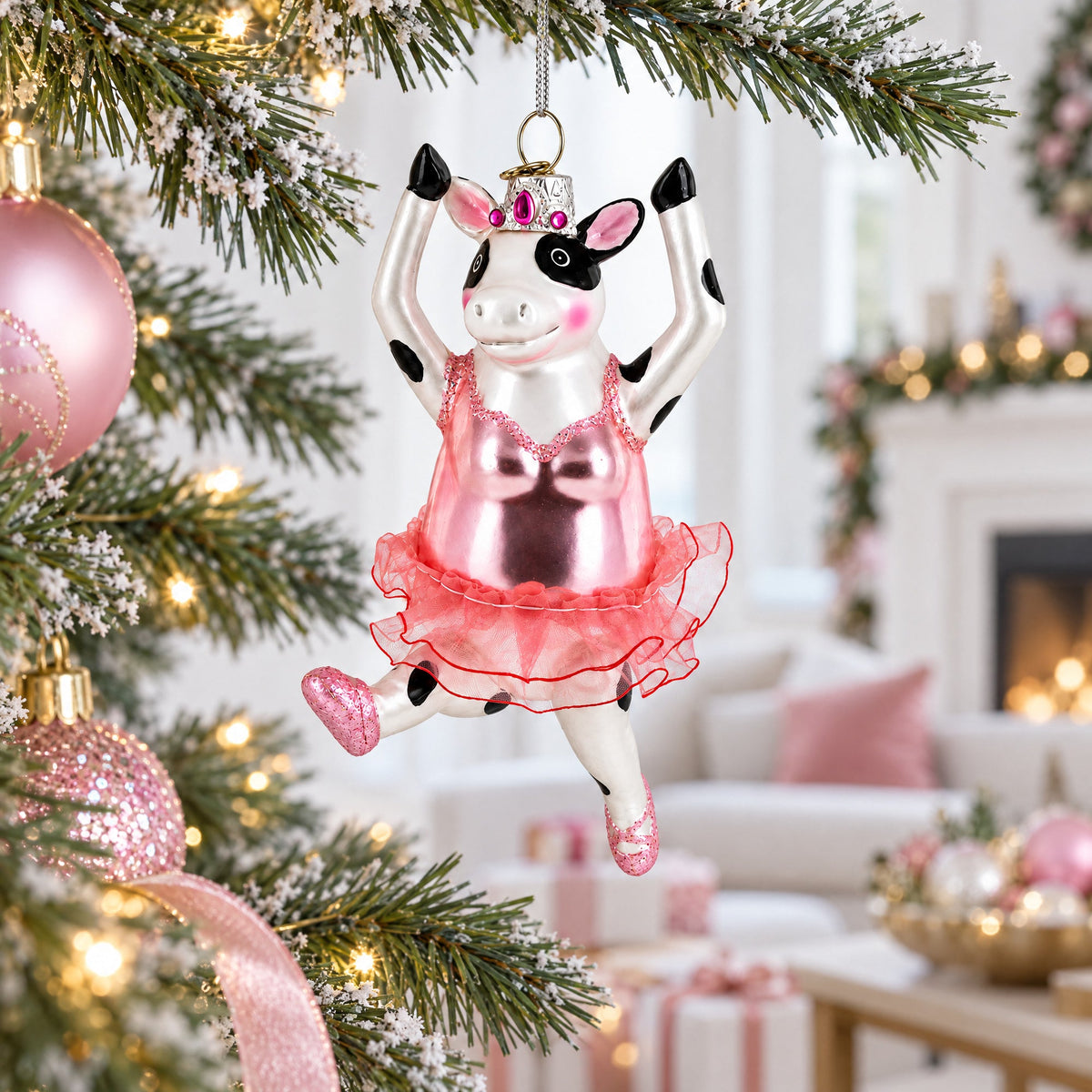 Ballerina Cow Glass Christmas Ornament
