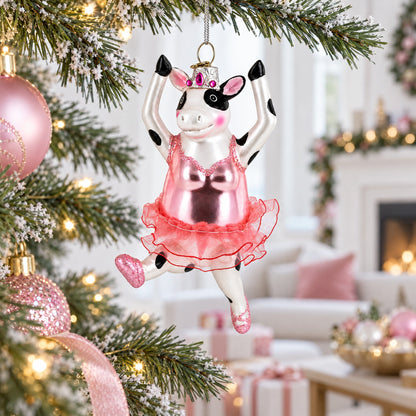 Ballerina Cow Glass Christmas Ornament
