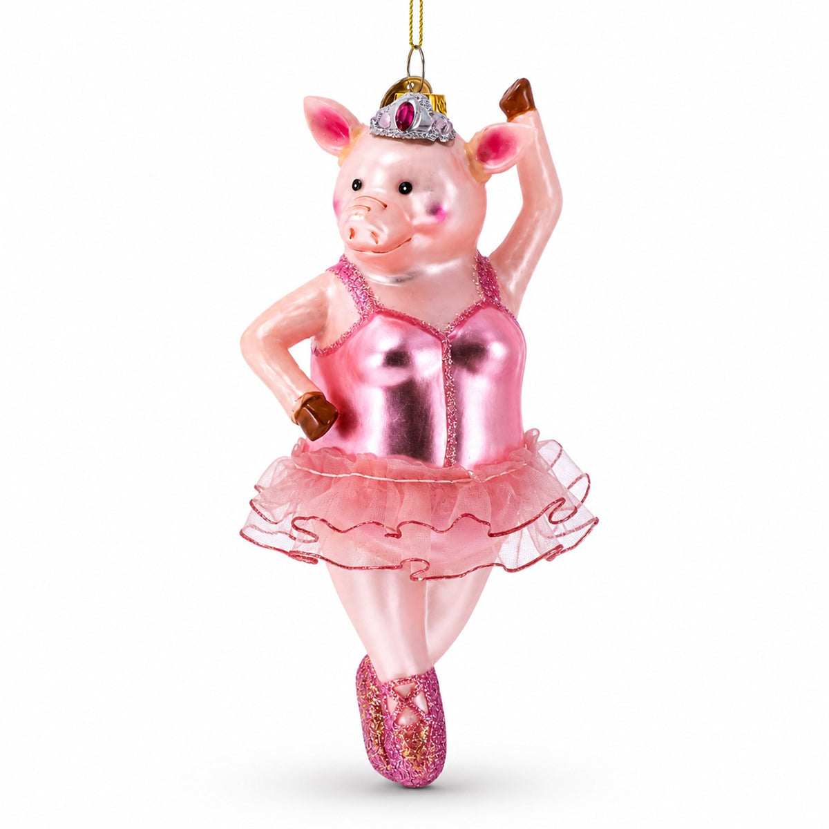 Ballerina Pig Glass Christmas Ornament