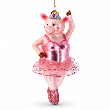Ballerina Pig Glass Christmas Ornament