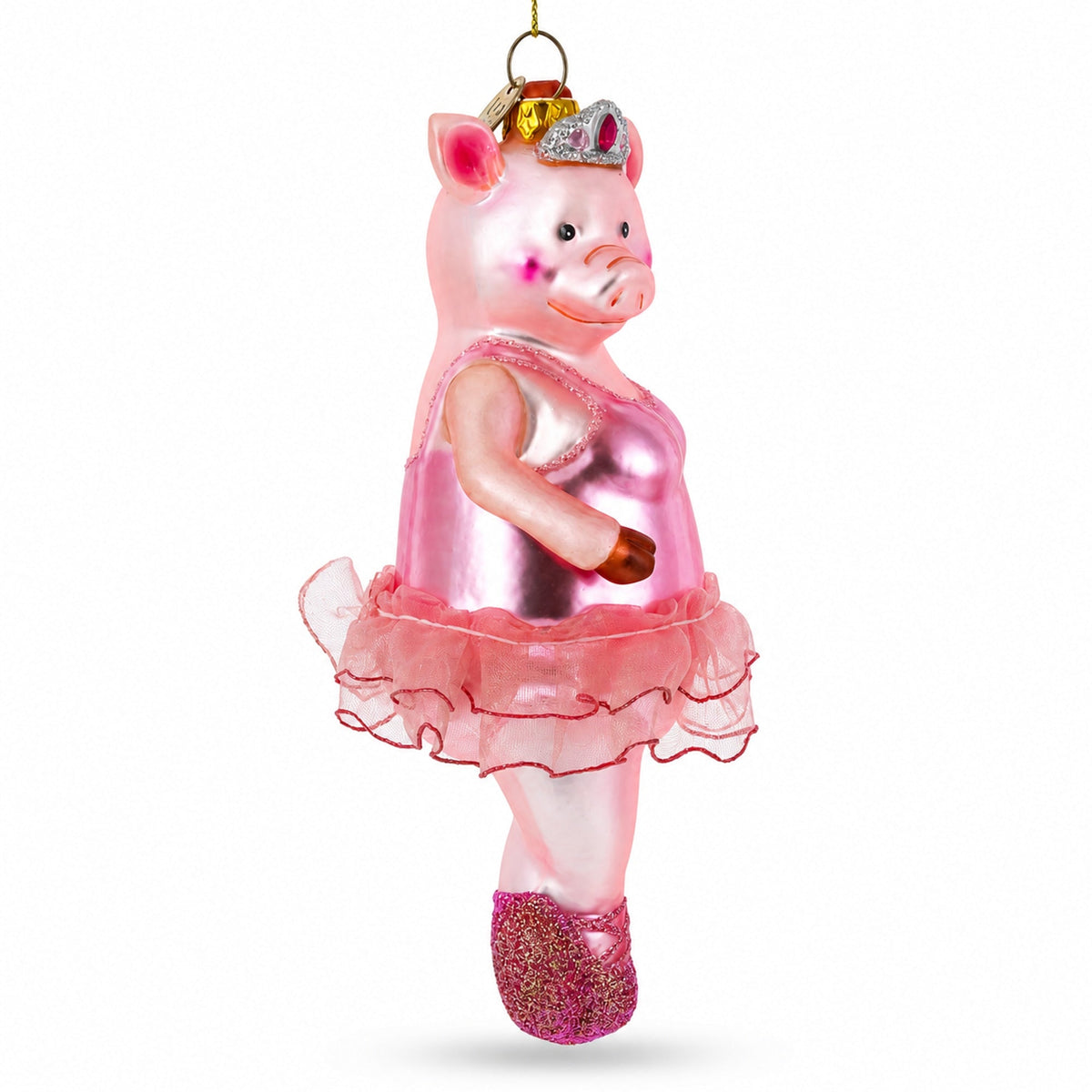 Ballerina Pig Glass Christmas Ornament