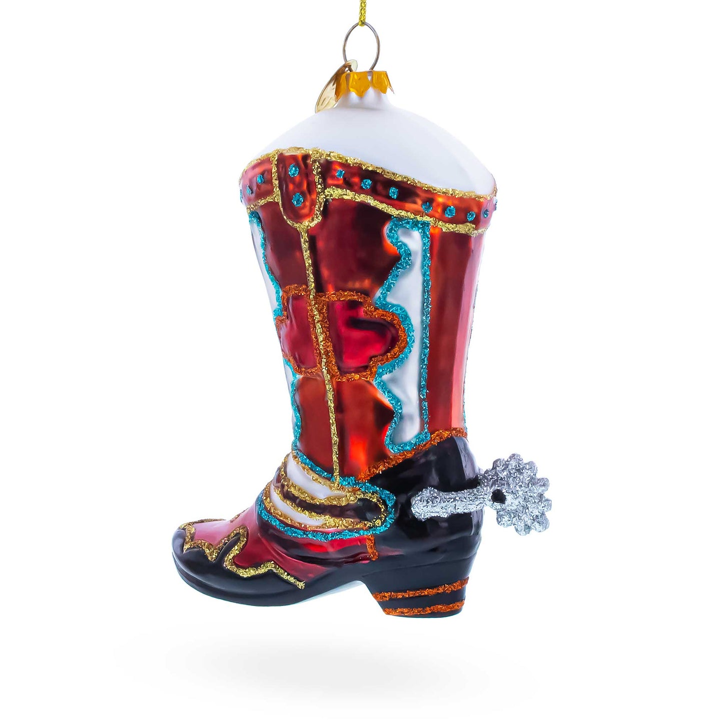 Western Cowboy Boot Glass Christmas Ornament