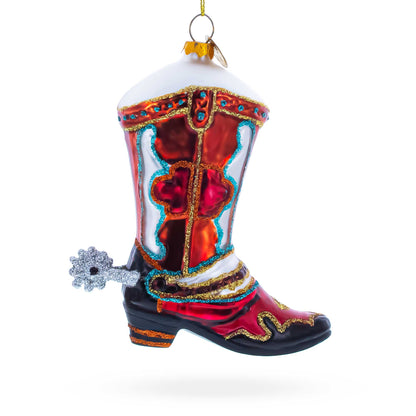 Western Cowboy Boot Glass Christmas Ornament