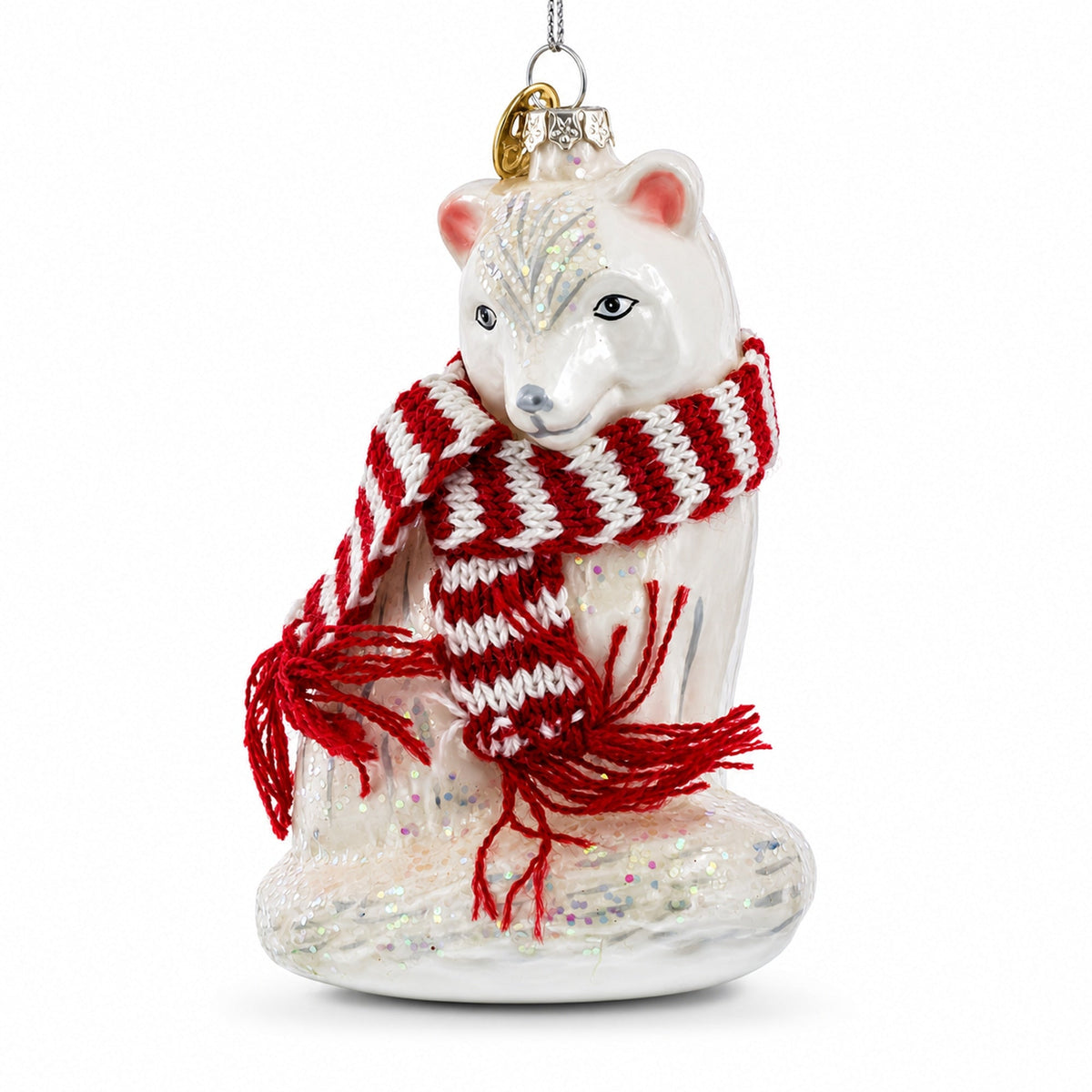 Arctic Fox with Scarf Glass Christmas Ornament