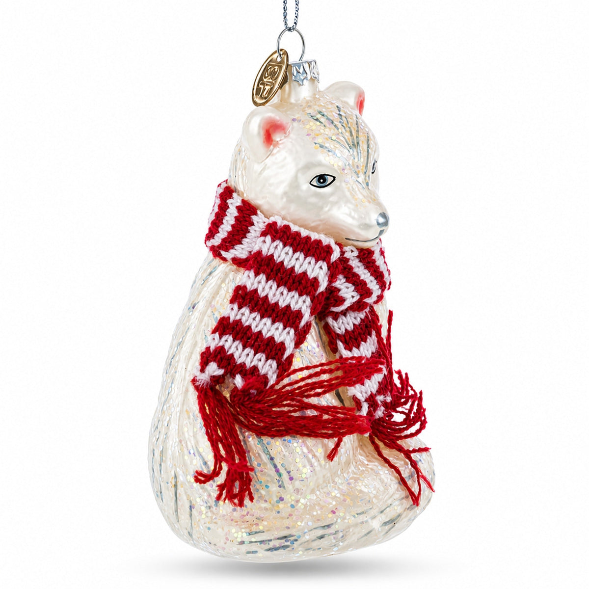 Arctic Fox with Scarf Glass Christmas Ornament