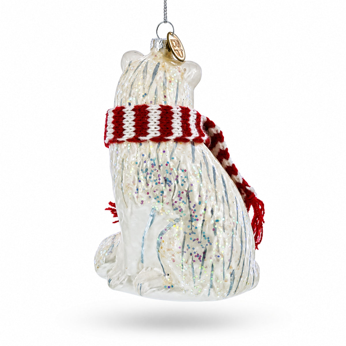 Arctic Fox with Scarf Glass Christmas Ornament