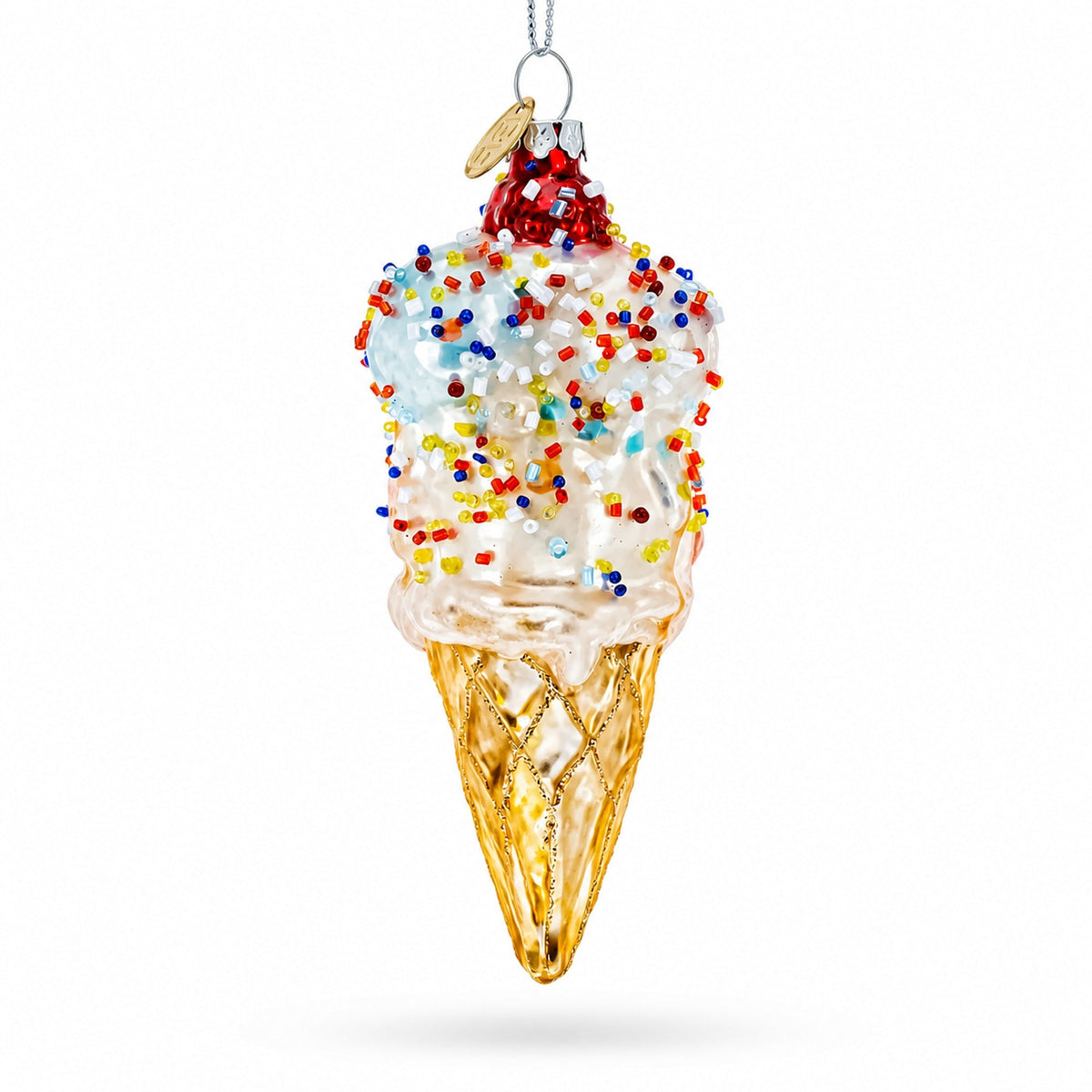 Sprinkled Ice Cream Cone Glass Christmas Ornament