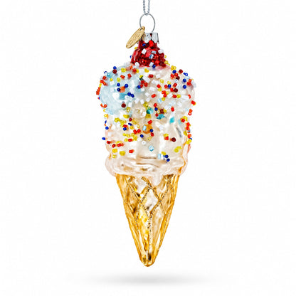 Sprinkled Ice Cream Cone Glass Christmas Ornament