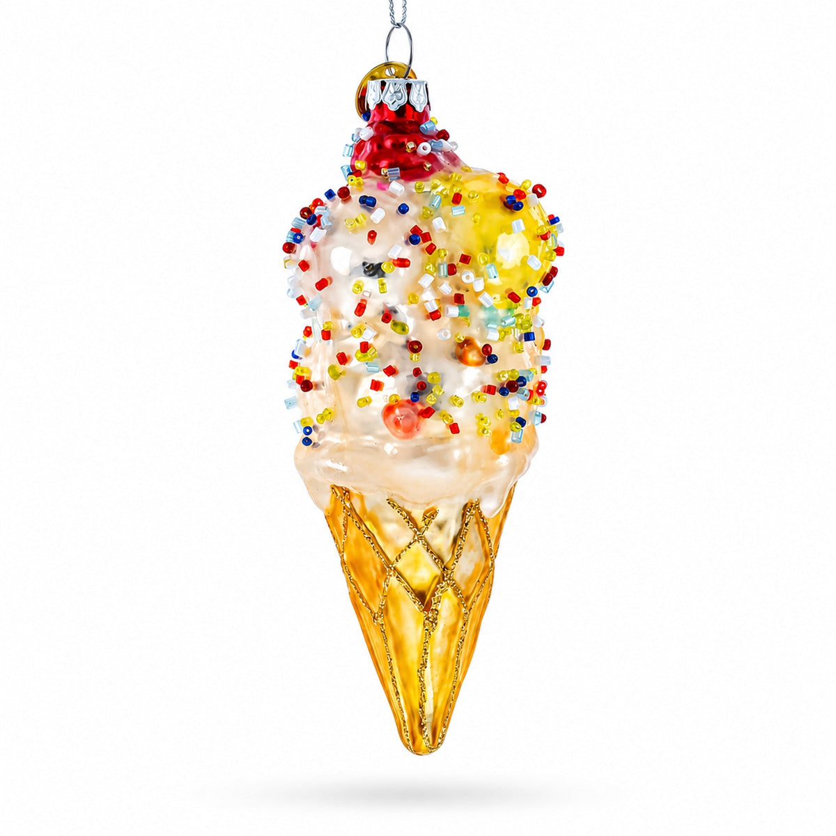 Sprinkled Ice Cream Cone Glass Christmas Ornament