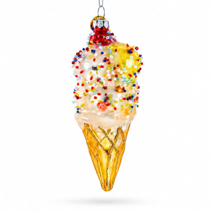 Sprinkled Ice Cream Cone Glass Christmas Ornament