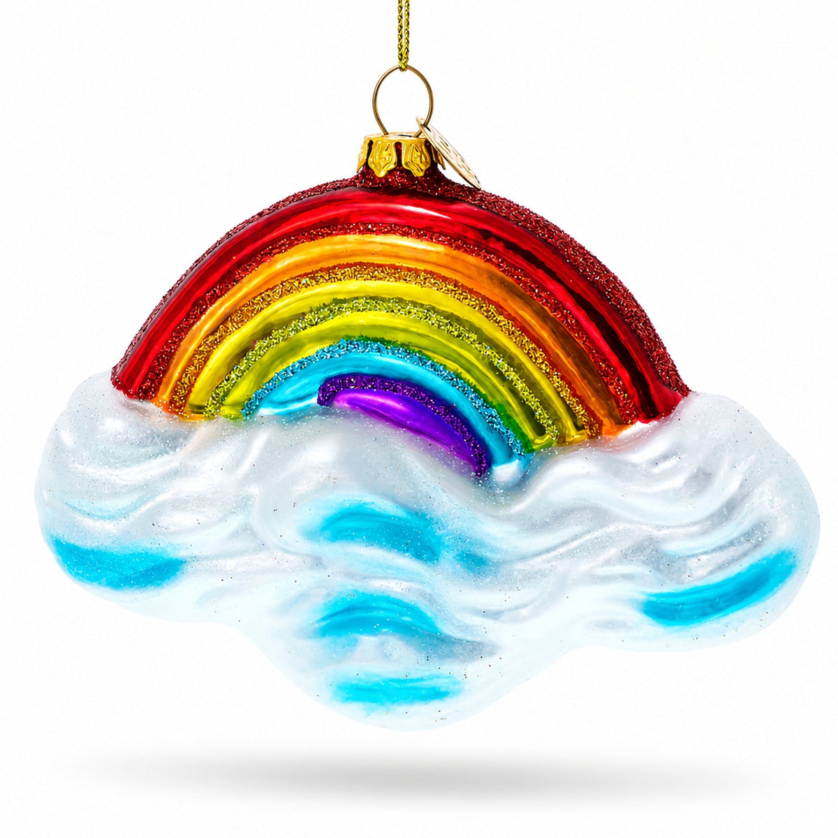 Rainbow Over Clouds Glass Christmas Ornament