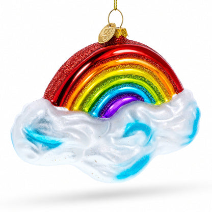 Rainbow Over Clouds Glass Christmas Ornament