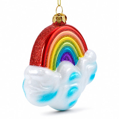 Rainbow Over Clouds Glass Christmas Ornament