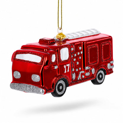 Classic Fire Truck Glass Christmas Ornament