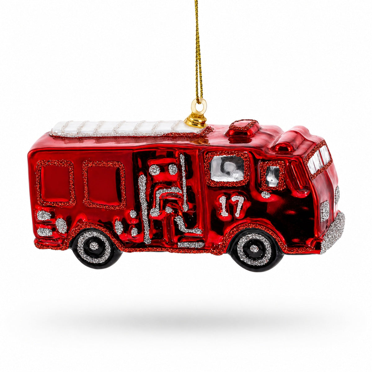 Classic Fire Truck Glass Christmas Ornament