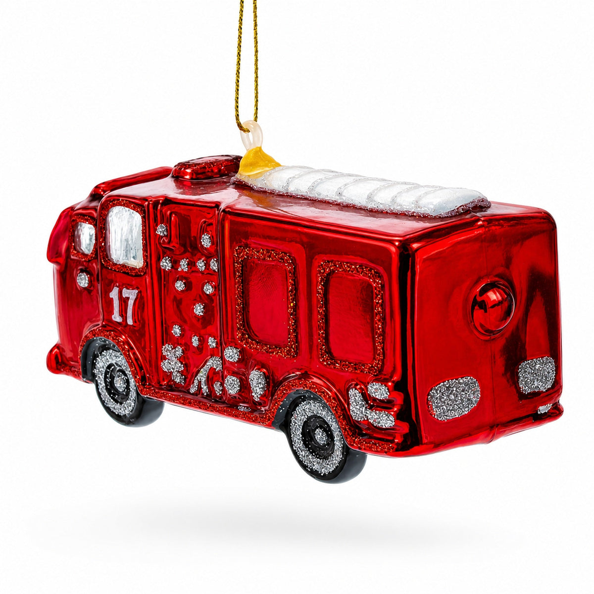 Classic Fire Truck Glass Christmas Ornament