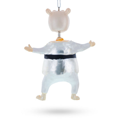 Martial Arts Karate Hippo Glass Christmas Ornament