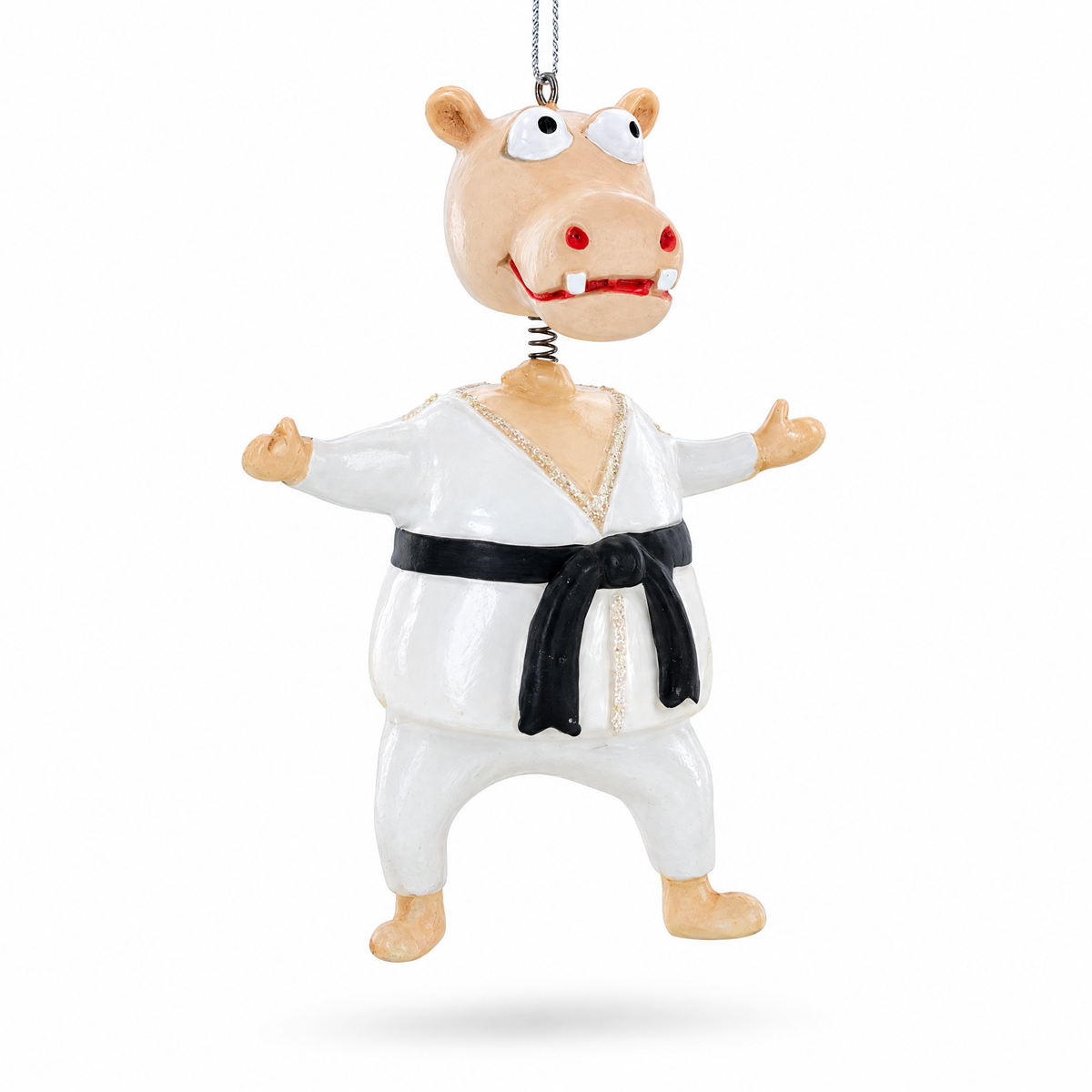 Martial Arts Karate Hippo Glass Christmas Ornament