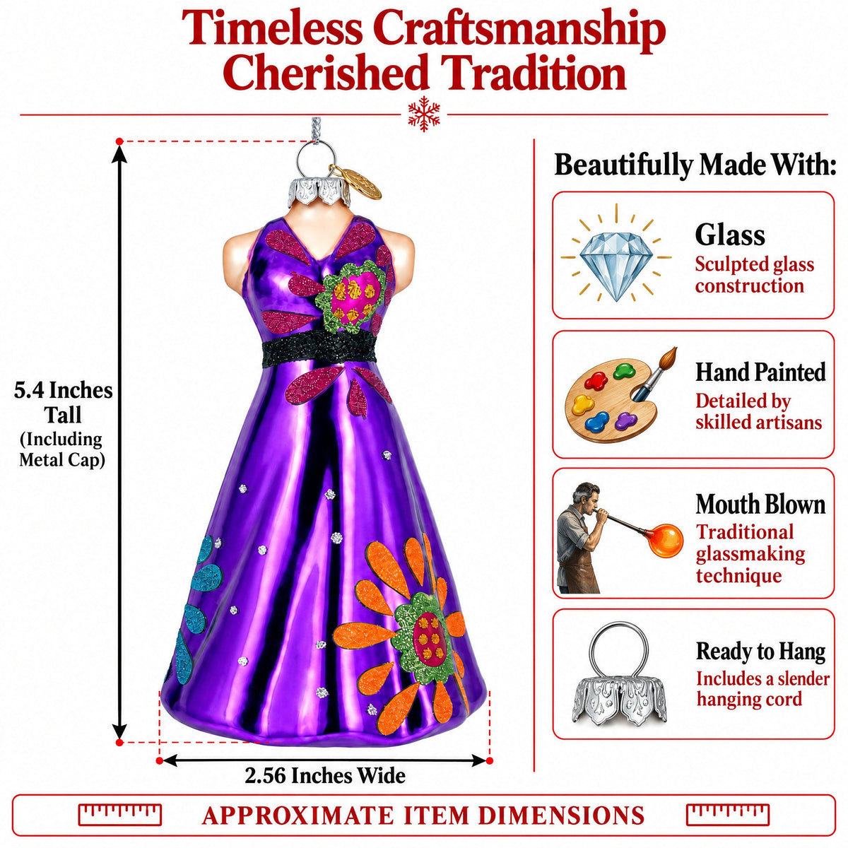Elegant Purple Dress Glass Christmas Ornament