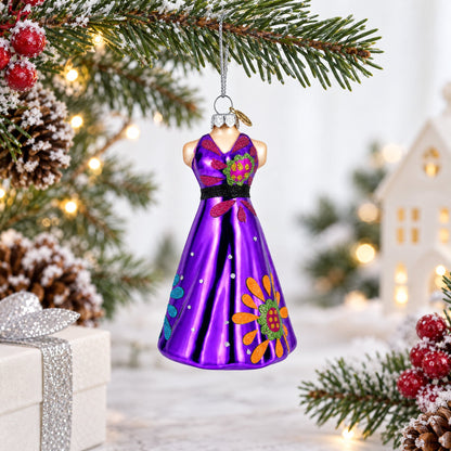 Elegant Purple Dress Glass Christmas Ornament