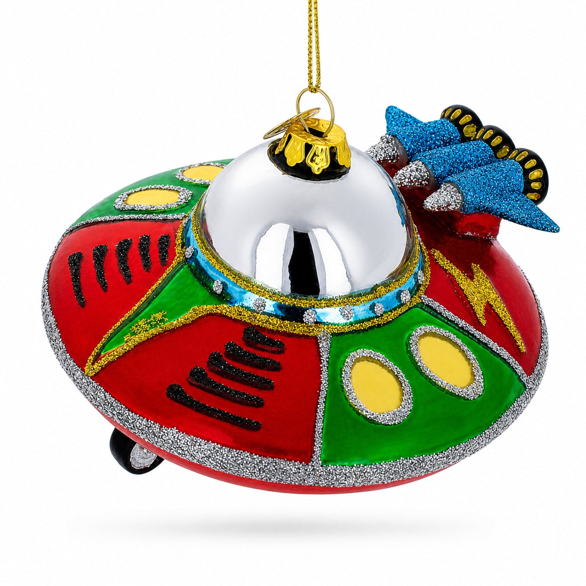 Mysterious UFO / Alien Saucer Glass Christmas Ornament