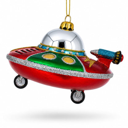 Mysterious UFO / Alien Saucer Glass Christmas Ornament