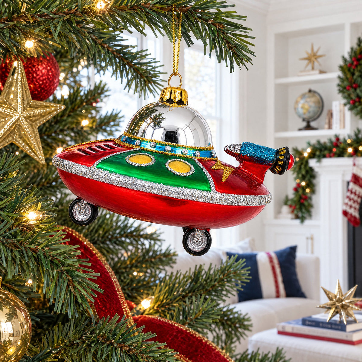 Mysterious UFO / Alien Saucer Glass Christmas Ornament