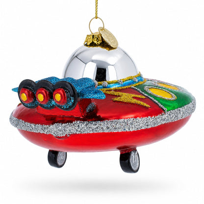 Mysterious UFO / Alien Saucer Glass Christmas Ornament