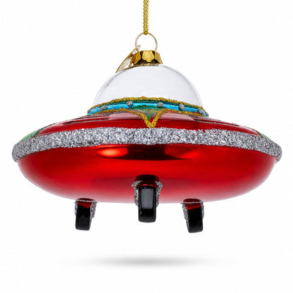Mysterious UFO / Alien Saucer Glass Christmas Ornament