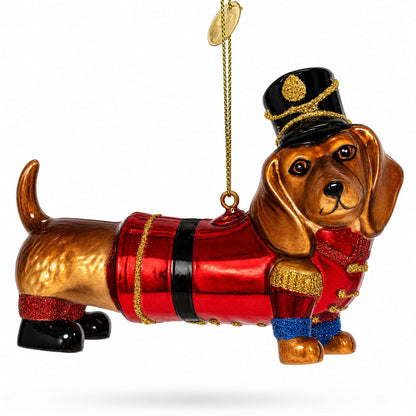Dachshund Dog in Hat Glass Christmas Ornament