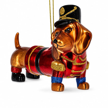 Dachshund Dog in Hat Glass Christmas Ornament
