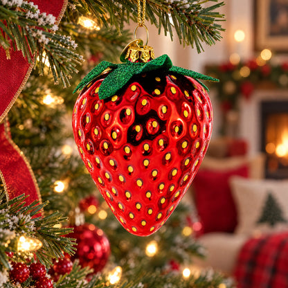 Juicy Strawberry Glass Christmas Ornament