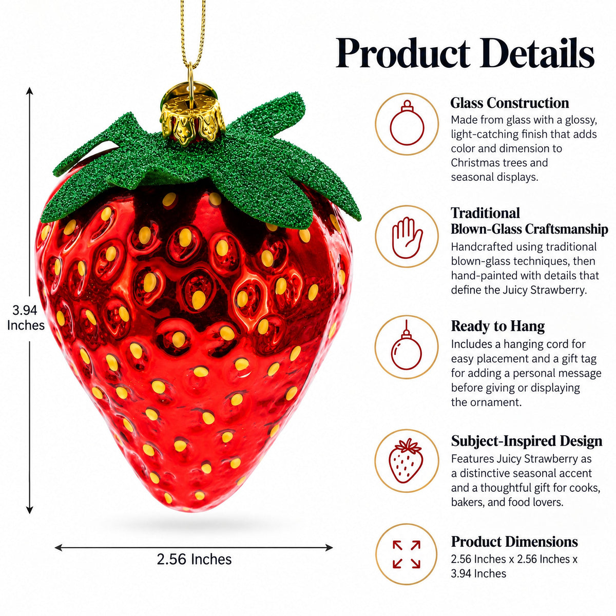 Juicy Strawberry Glass Christmas Ornament