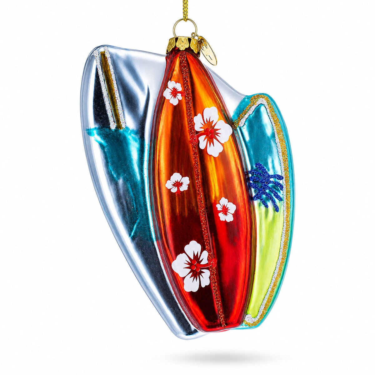 Surfing Boards Glass Christmas Ornament
