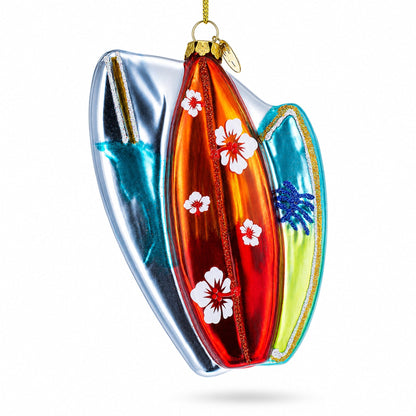 Surfing Boards Glass Christmas Ornament