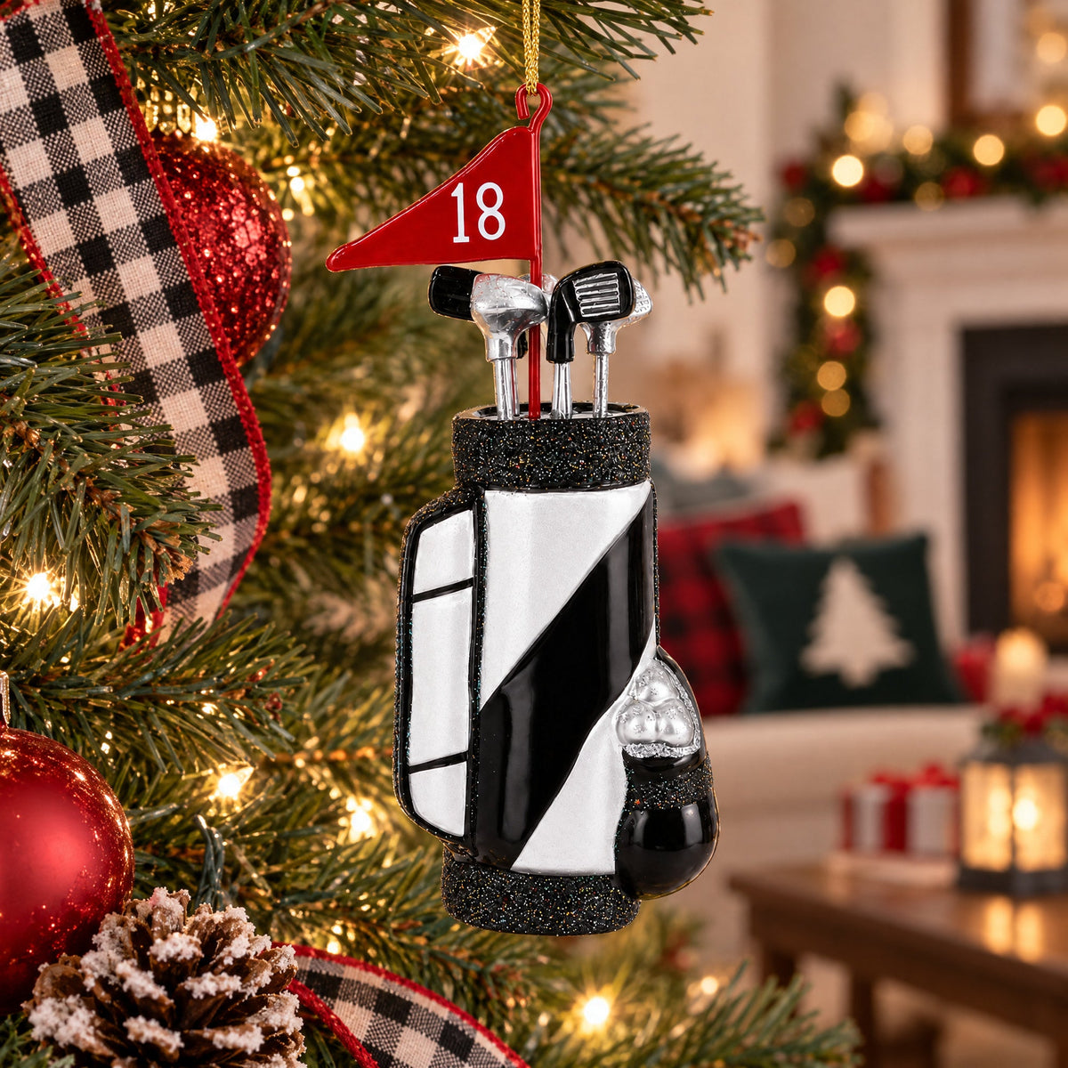 Golf Bag with Clubs Glass Christmas Ornament