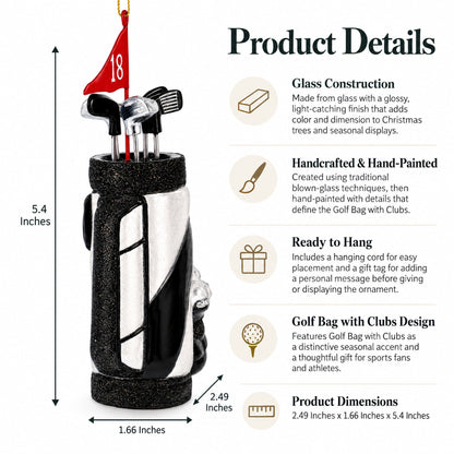 Golf Bag with Clubs Glass Christmas Ornament