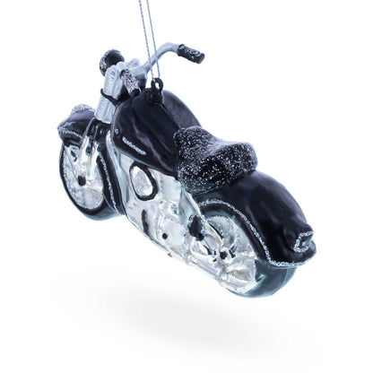 Black & White Motorcycle Glass Christmas Ornament