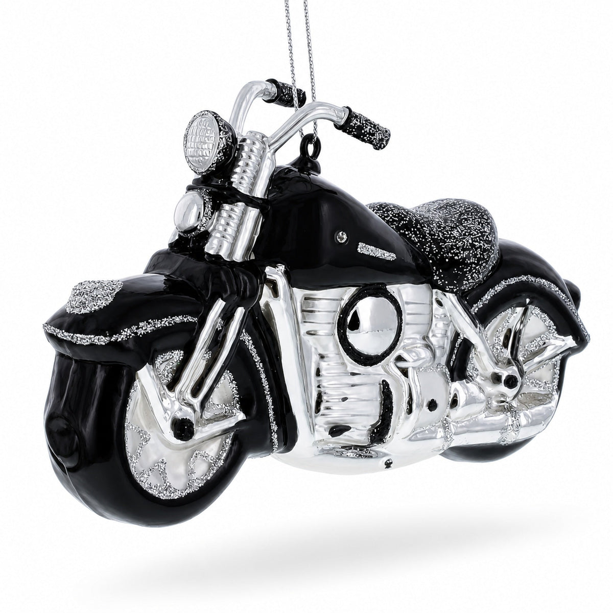 Black & White Motorcycle Glass Christmas Ornament